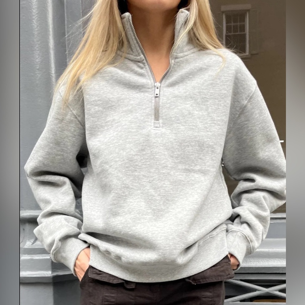 Brandy Melville Grey Oversized half Zip-up Sweater